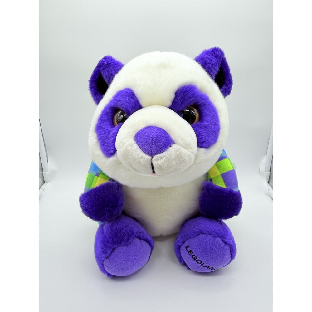 Legoland Purple Panda Bear Plaid Shirt Legs White Plush Stuffed Animal Toy 14"